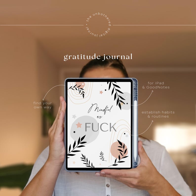 digital gratitude journal, daily gratitude journal, 5 min journal, digital wellness tracker, digital self love journal