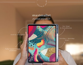 Undated Digital Planner for iPad (GoodNotes): Maximalist, Colorful, Monthly Weekly Daily, Vertical, Hyperlinked PDF