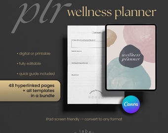 PLR Wellness Journal | Editable Self Care Planner Canva Template | Done-for-you Digital Product to Resell
