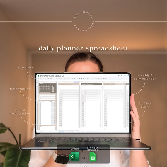 Digital Planner Spreadsheet for Google Sheets, To Do List, Monthly Calendar, Daily Schedule, Daily Routine Task Tracker, To-do Work Planner