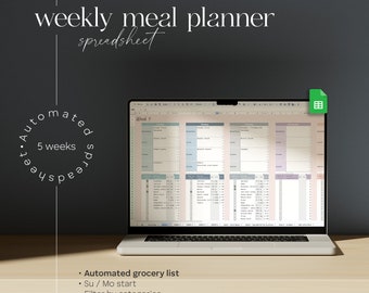 Google Sheets Meal Planner • Meal Planner Spreadsheet • Weekly Meal Plan Template • Digital Meal Planner with Grocery List • Meal Planning