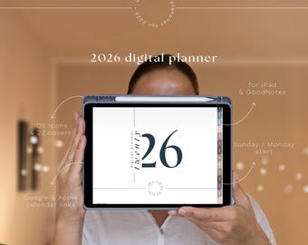 Planejador Digital 2026 | Datado | para iPad, GoodNotes | Minimalista | Páginas diárias, semanais e mensais | Modelo em PDF