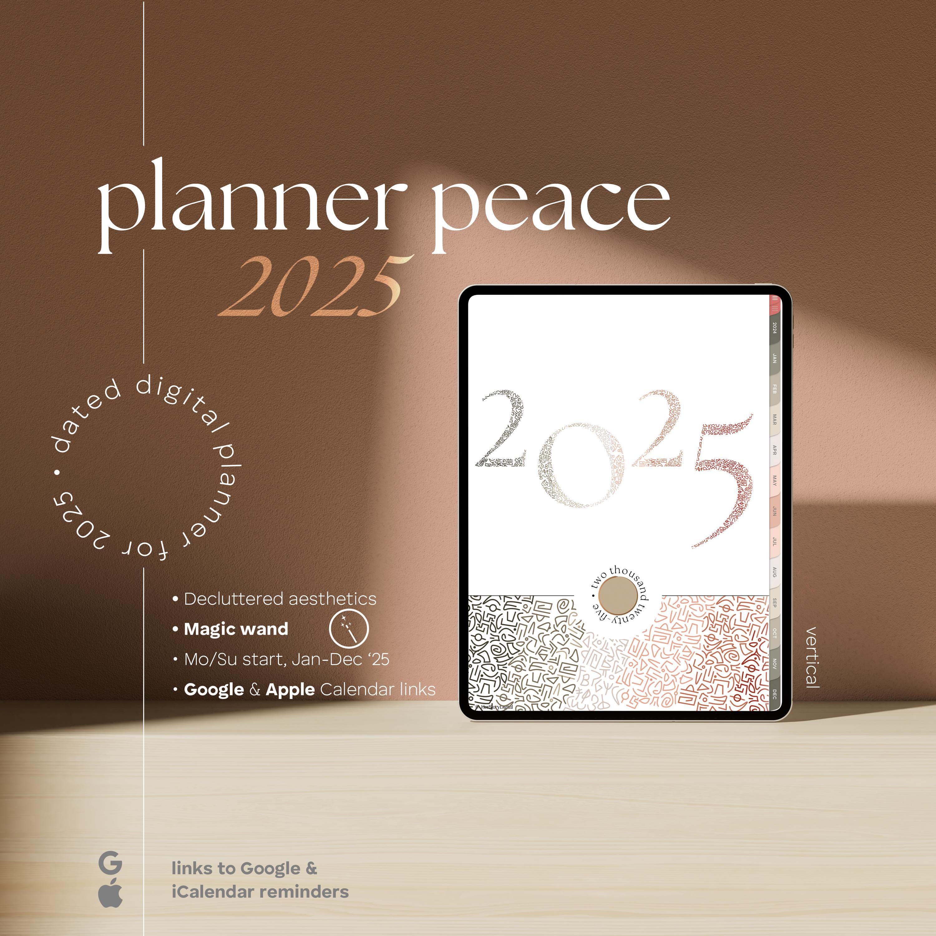 2025 Digital Planner with Google & iOS Calendar Integration • Monthly, Weekly, Daily Dated iPad Planner for GoodNotes • Vertical Planner