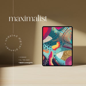 MAXIMALIST ästhetik Digitaler Planer | Künstlerischer, undatierter, farbenfroher digitaler Planer GoodNotes mit Affirmationen | iPad Planer mit Trackern