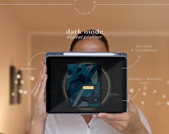 Dark Mode Digital Planner for iPad (GoodNotes): Undated, Two Page, Hyperlinked, Daily Weekly Monthly