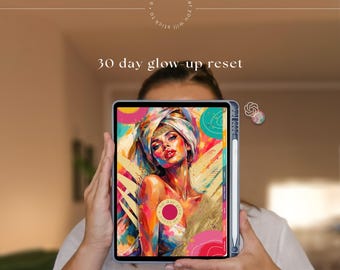 Digital Glow Up Planner for iPad (GoodNotes) - 30 Day Self Improvement Challenge with Habit Tracker + AI Support