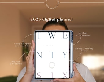 Agenda numérique 2026 pour iPad (GoodNotes) : tout-en-un, agenda hebdomadaire, mensuel, quotidien, daté, minimaliste, vertical