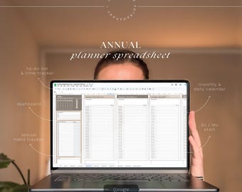 Google Sheets Planner | Annual | Productivity & Time Tracker | Daily, Weekly, Monthly Spreadsheet Calendar