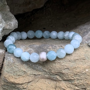 Aquamarin Armband | Edelsteinarmband | blaues Armband aus Edelsteinen | März Geburtsstein | blauer Aquamarin | Boho | 925 Sterling Silber