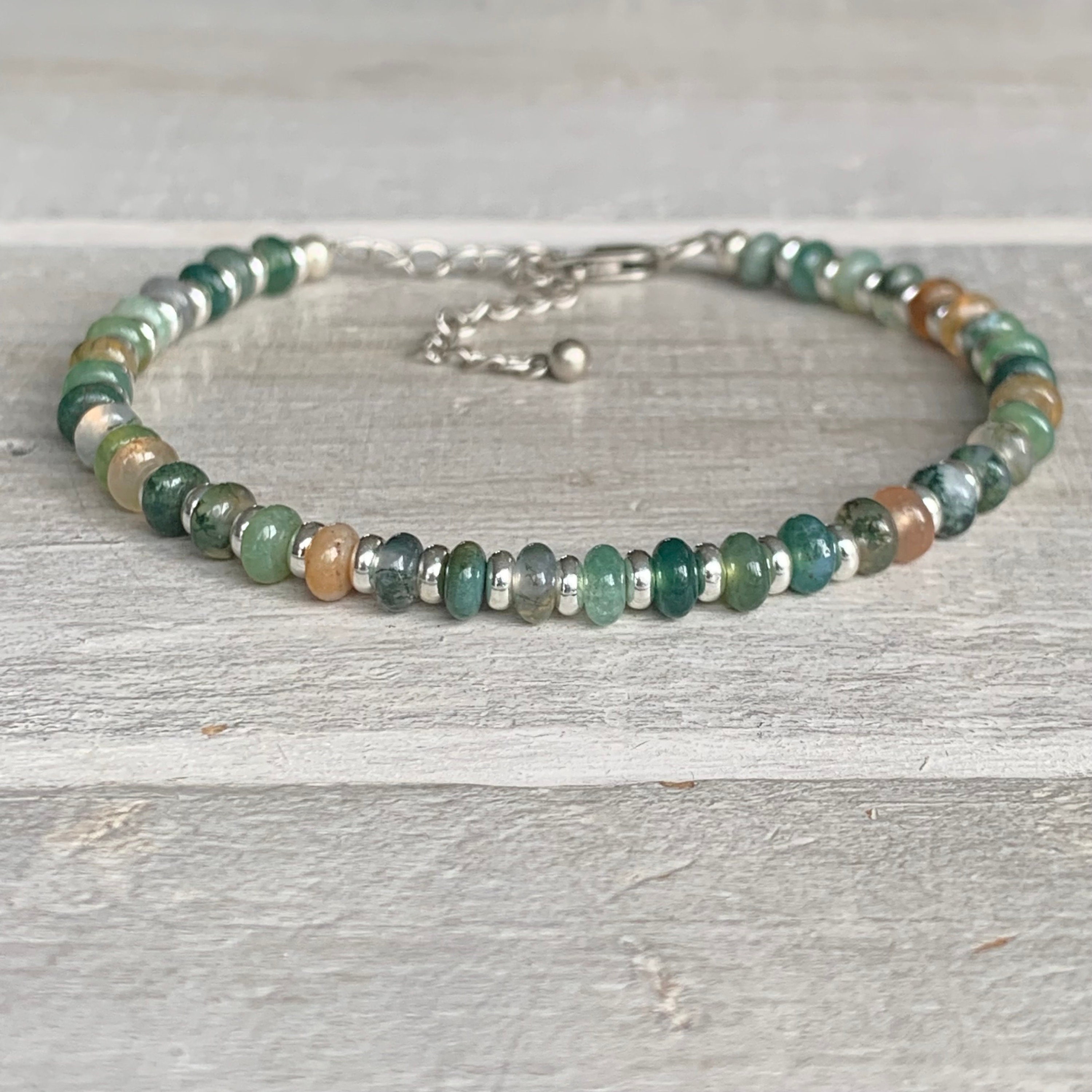 Achat Armband | 925 Sterling Silber Rondelle | Edelsteinarmband | grünes Armband aus Edelsteinen | 4 mm | minimalistisch | filigran & zart