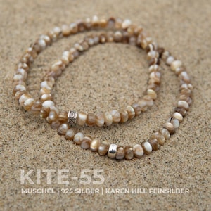 Muschel Armband | 925 Silber | beige braunes Armband aus Muschel Rondellen | 5 mm Perlmuttarmband | Surferarmband | Karen Hill Fisch