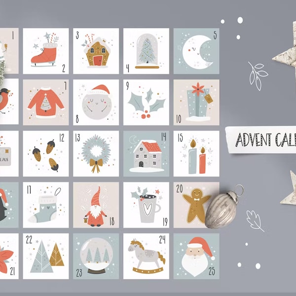 Christmas Advent Calendar For Kids Png Clipart Printable Digital Download Files Cute Design Individual Elements Countdown Xmas