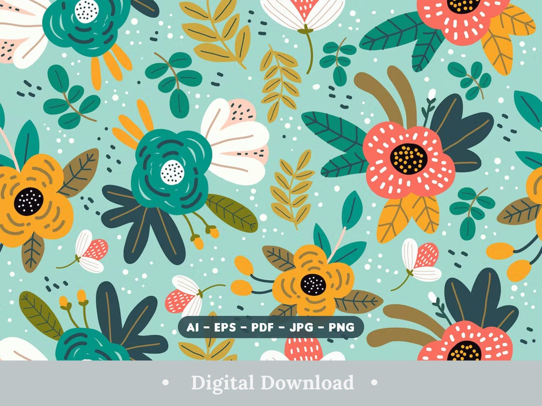 Colorful Digital Paper Cute Flowers Scrapbook Papers Flower Seamless ...