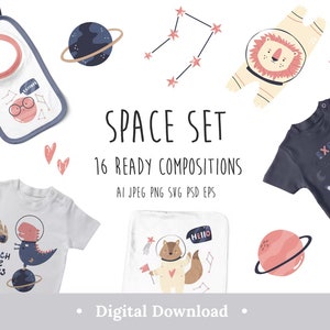 Cute Space Astronaut Clipart Png For Kids Baby Animals Pastel Nursery Decor Printable Files Individual Elements Pink Design