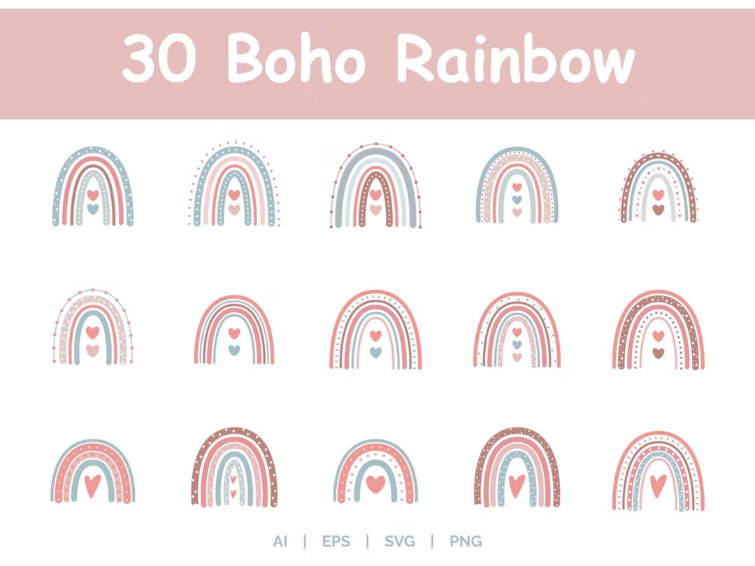 Pink Boho Rainbow Png Clipart Pastel 30 Cute Rainbows Colorful Design ...