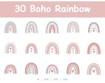 Pink Boho Rainbow Png Clipart Pastel 30 Cute Rainbows Colorful Design Elements Digital Download Bundle