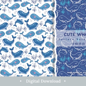 Simpatica balena carta digitale animali marini scrapbook papers colorato blu pastello modello senza cuciture decorazioni per la cameretta dei bambini pacchetto di sfondo per bambini