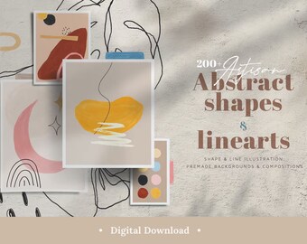Line Art Clipart Aesthetic Design Png Bundle Abstract Shapes Pastel Colorful Pattern Digital Download Files Individual Elements Design
