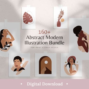 Boho Abstract Girl Clipart Bundle Mujer moderna Png Diseños abstractos Estética pastel beige Elementos individuales femeninos Conjunto de diseño