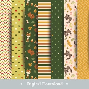 Bosque animales papel digital lindos papeles de álbum de recortes 9 colorido patrón sin costuras bebé bosques vivero decoración niños fondo paquete