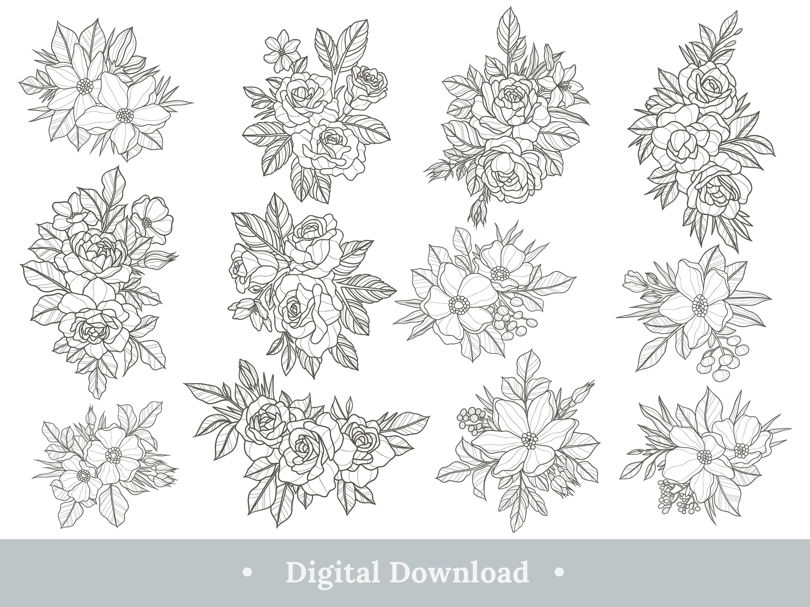 floral-bouquet-svg-bundle-line-art-flowers-plants-flower-laser-etsy