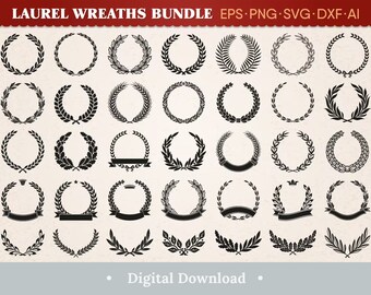 Wreath Svg Wedding Leaves Laurel 35 Laser Cut Designs Cricut File Digital Download Bundle