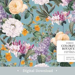Bloemen digitaal papier Pastel tuin bloemen plakboekpapier levendige kleurrijke elegante naadloze patroon esthetische achtergrond