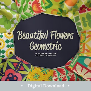 Kwiaty Cyfrowy Papier Geometryczny Scrapbook Papiery Kolorowy Bezszwowy Wzór Tło Pakiet