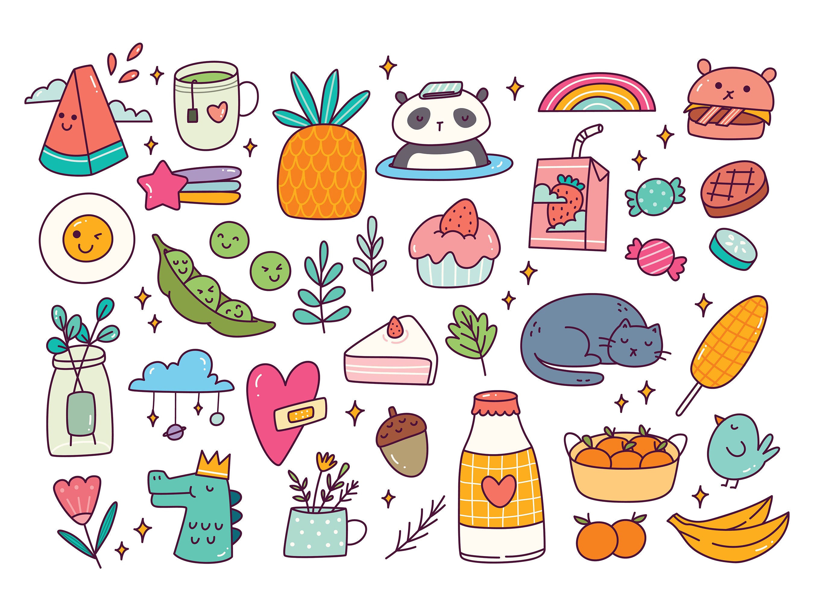 Cute Kawaii Clipart Sweet Girly Things Colorful Illustration Graphics  Vector Individual Elements Design Digital Download Files Bundle Vol 5 -   España