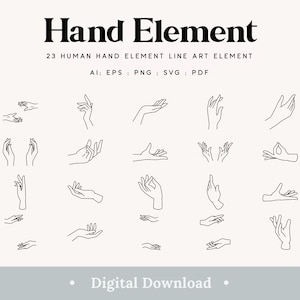 Hands Svg Line Art Hand 23 Desenhos de corte a laser Arquivo Cricut Pacote de download digital