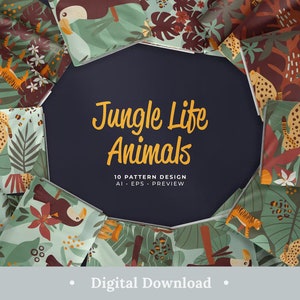 Animali Carta digitale Tropical Jungle Scrapbook Papers 10 Seamless Pattern Cute Nursery Decor Background Bundle
