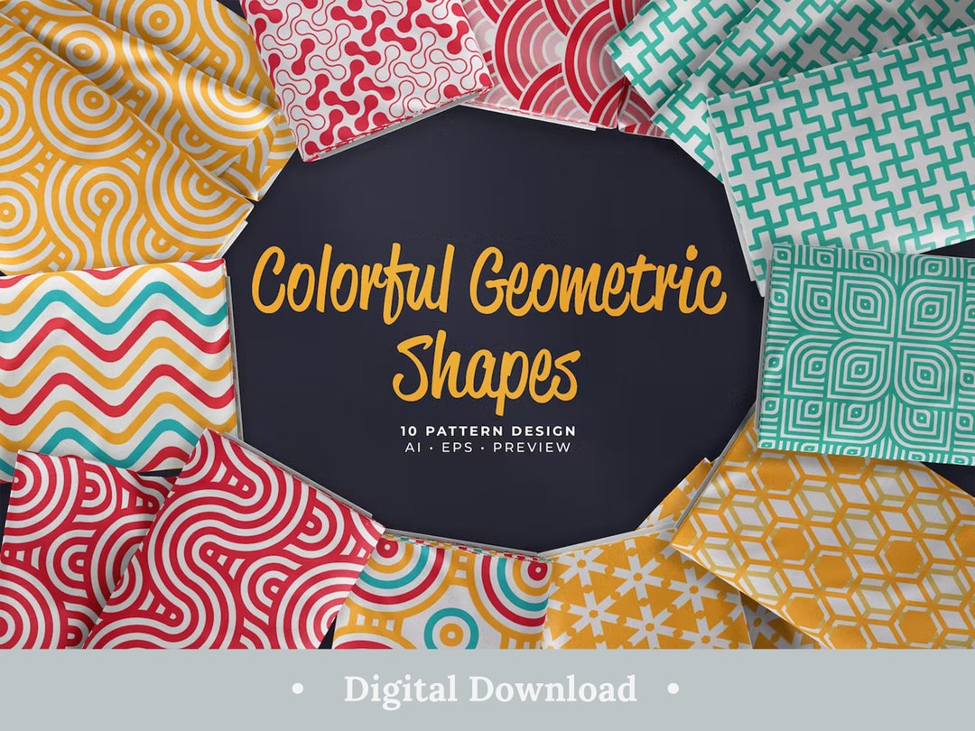 Shape Patterned Paper Colorful Digital Paper Geometric Shapes Scrapbook Papers Seamless ...