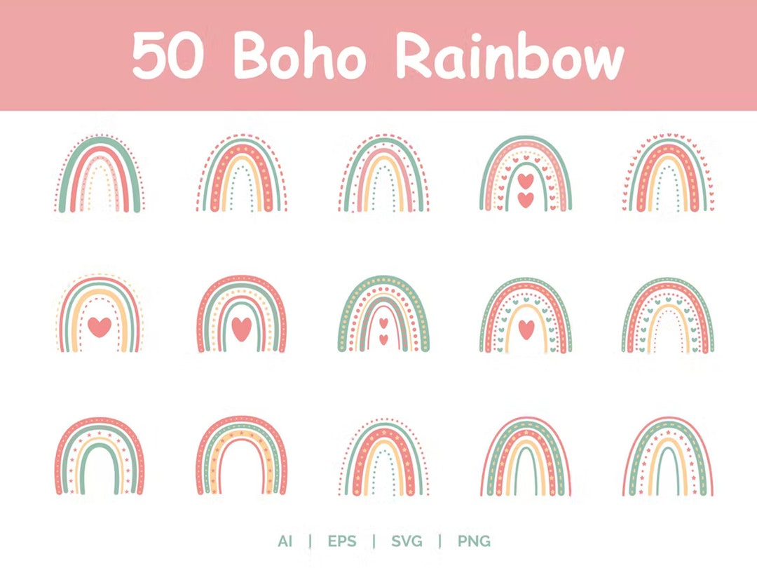 Pink Boho Rainbow Png Clipart Pastel 50 Cute Rainbows Colorful Design ...