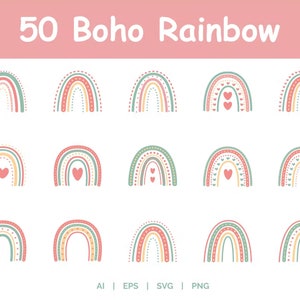 Pink Boho Rainbow Png Clipart Pastel 50 Cute Rainbows Colorful Design ...
