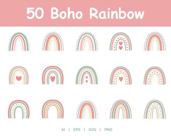 Pink Boho Rainbow Png Clipart Pastel 50 Cute Rainbows Colorful Design Elements Digital Download Bundle