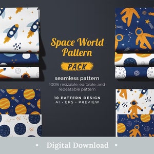 Astronauta Digital Papel Lindo Espacio Scrapbook Papeles Colorido Pastel Patrón Sin Costuras Baby Nursery Decor Kids Background Bundle