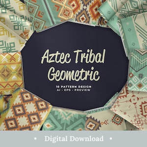 Aztec Digital Paper Geometric Scrapbook Papers Colorful Seamless Pattern Background Bundle