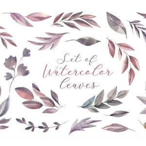 Watercolor Leaves Png Clipart Elegant Aesthetic 22 Pastel Purple Digital Individual Elements Download Bundle