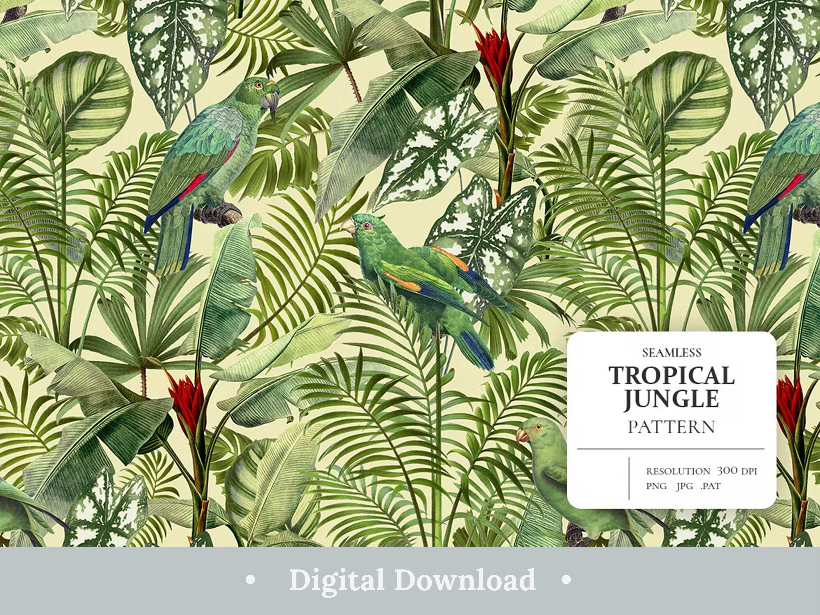 Tropical Digital Paper Parrot Jungle Leaves Scrapbook Papers Colorful ...