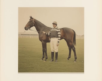 Photographie vintage des années 1930 – Jockey et cheval de course