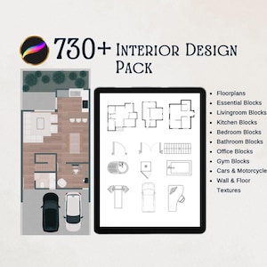 Procreate Interior Design Pack | Furniture Blocks | Floorplan Stamps | Architectural Stamps | Texture Brushes