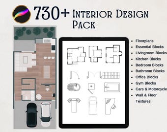 Paquete de diseño de interiores para Procreate / Bloques de muebles / Sellos de planos / Sellos arquitectónicos / Pinceles de textura