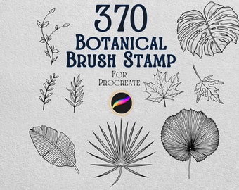 370 sellos botánicos para Procreate: juego de pinceles florales y de hojas, sellos de naturaleza dibujados a mano, arte lineal minimalista, diseño para bodas, uso comercial.