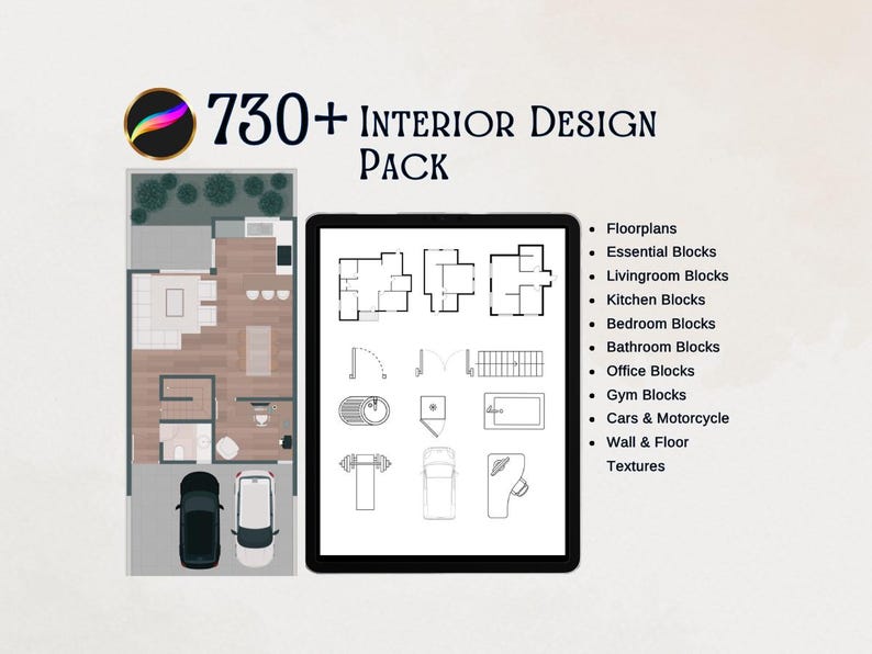 Procreate Interior Design Pack | Furniture Blocks | Floorplan Stamps ...