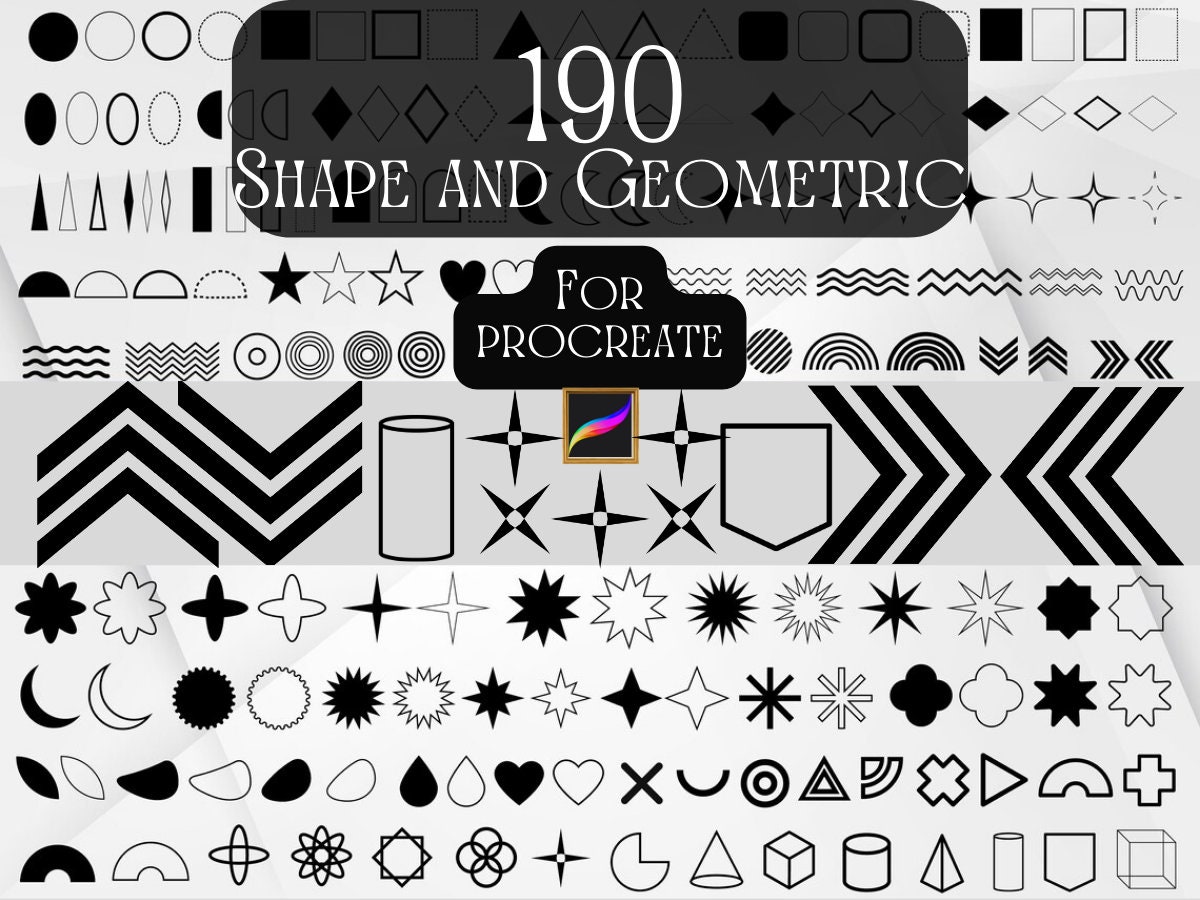 Procreate Geometric Shapes Stamps Mega Pack – 190 Editable Design Elements