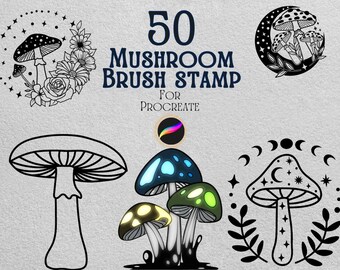 50 Pinceles de Hongos para Procreate: Arte Forestal Fantástico (Descarga Digital)