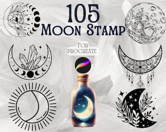 105 sellos lunares de Procreate: Set de pinceles de fases lunares (descarga digital)