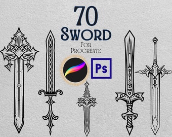 70 PINCELES DE ESPADAS Y ARMAS para Procreate / Photoshop
