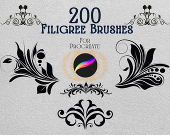 Pinceles de filigrana para Procreate: 200 sellos ornamentales