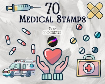 Sellos médicos para Procreate: Colección Healing Touch (70 sellos)
